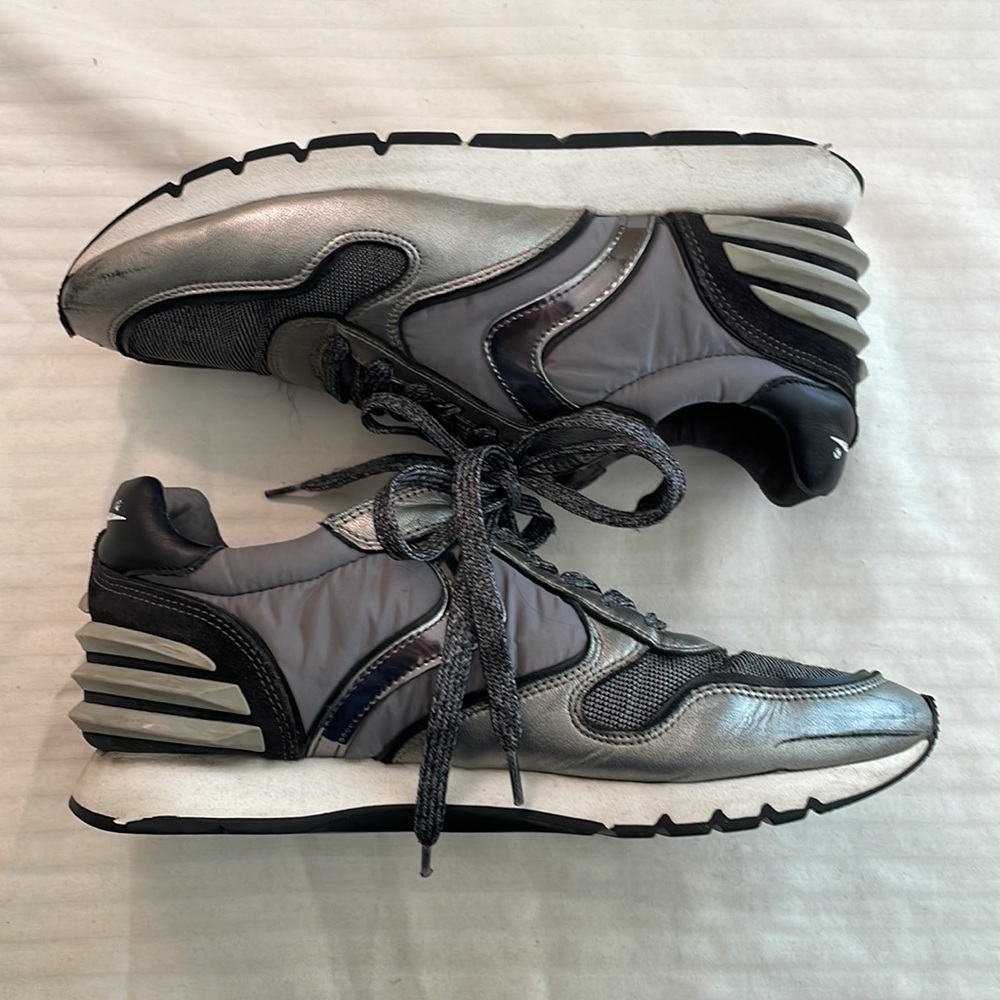 Voile Blanche leather nylon textile sneakers black silver Size 37 US 7 - Picture 3 of 16